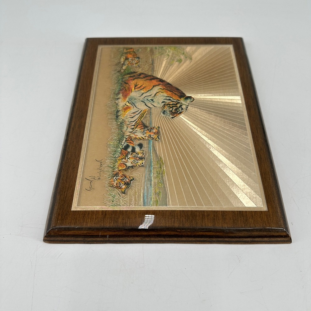 Josephine Marsh Tiger Family Foil Art Plaque Vintage Wood Mounted Wall Decor - Picture 3 of 8